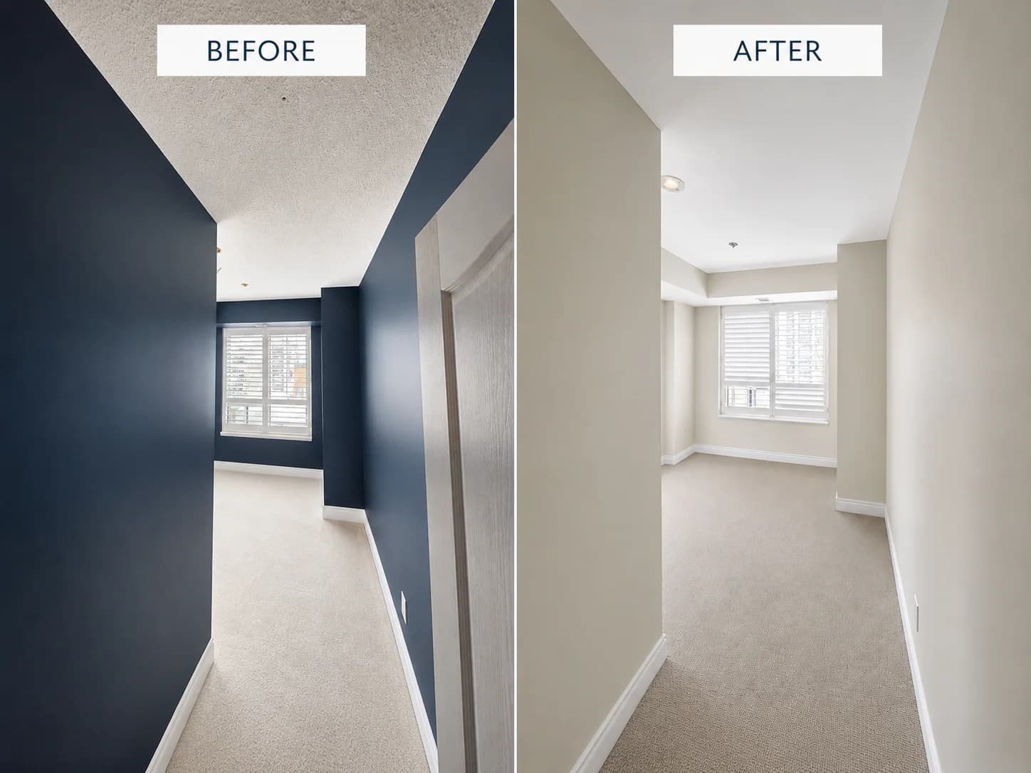 North York condo hallway before and after painting and popcorn ceiling removal
