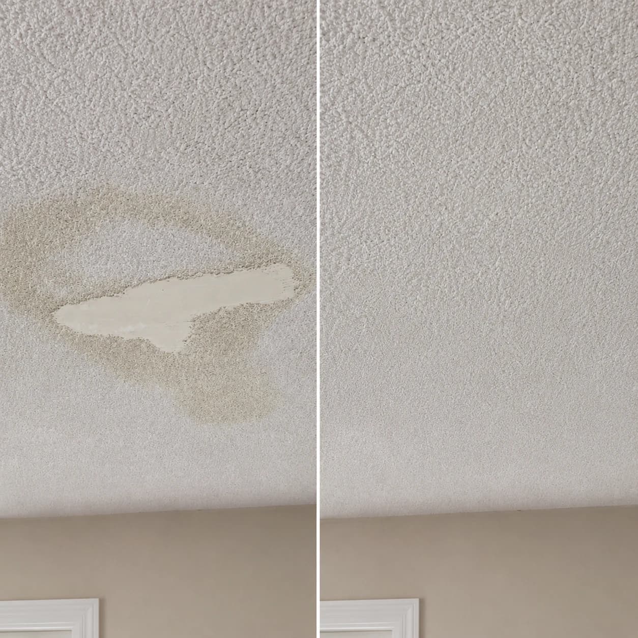 Before-and-after popcorn ceiling texture repair by PReno