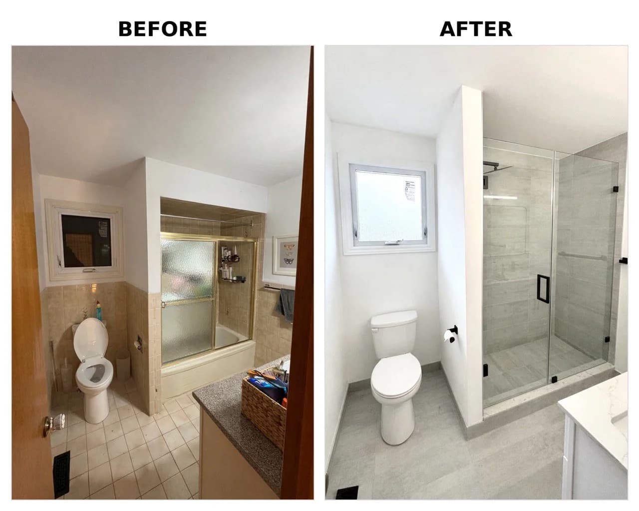 Before and after comparison of a Scarborough bathroom remodeling project